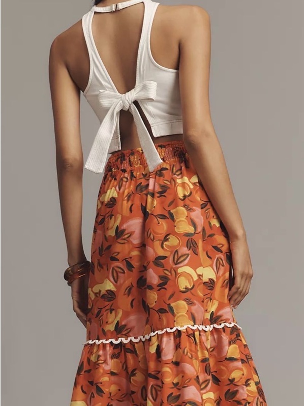 Farm Rio Tiered Flare-Hem Printed Midi Skirt -NWT - Picture 2 of 4